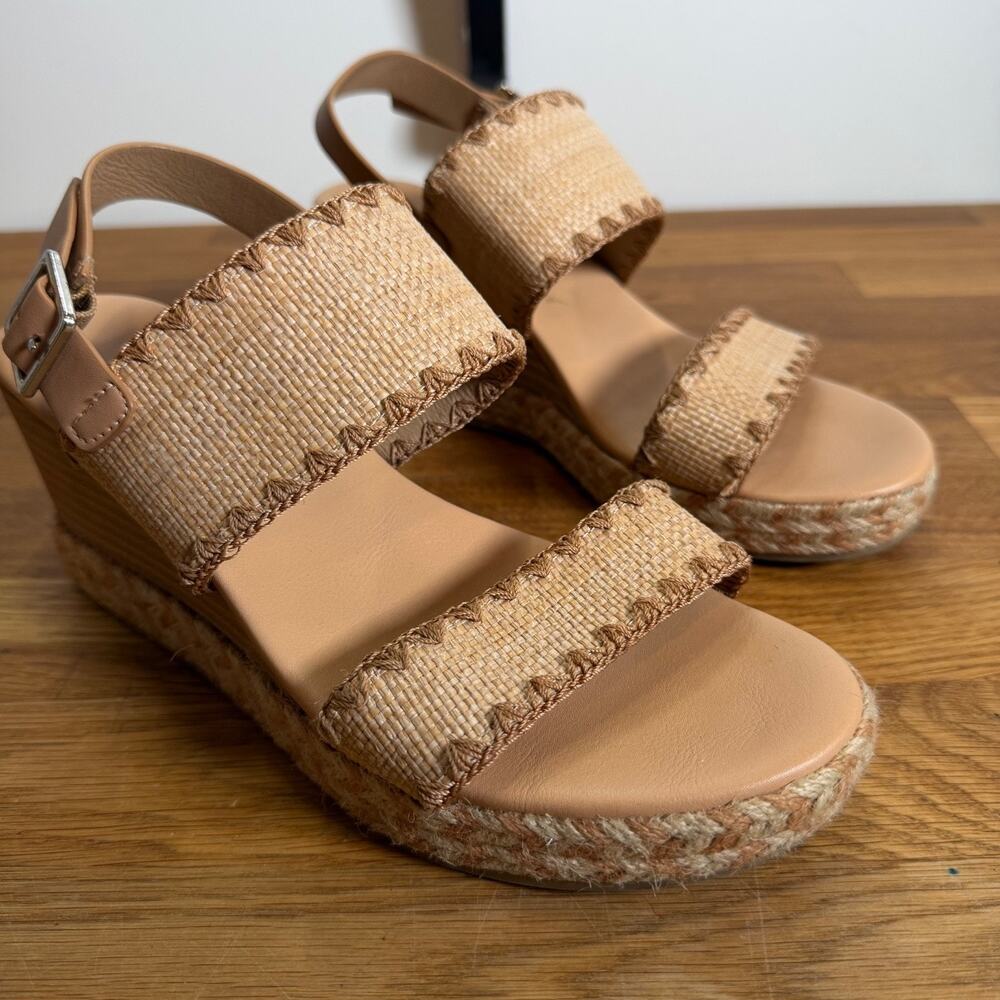 DV by Dolce Vita Women's 8 Electric Raffia Wedge Sandals Open Toe Brown Beige